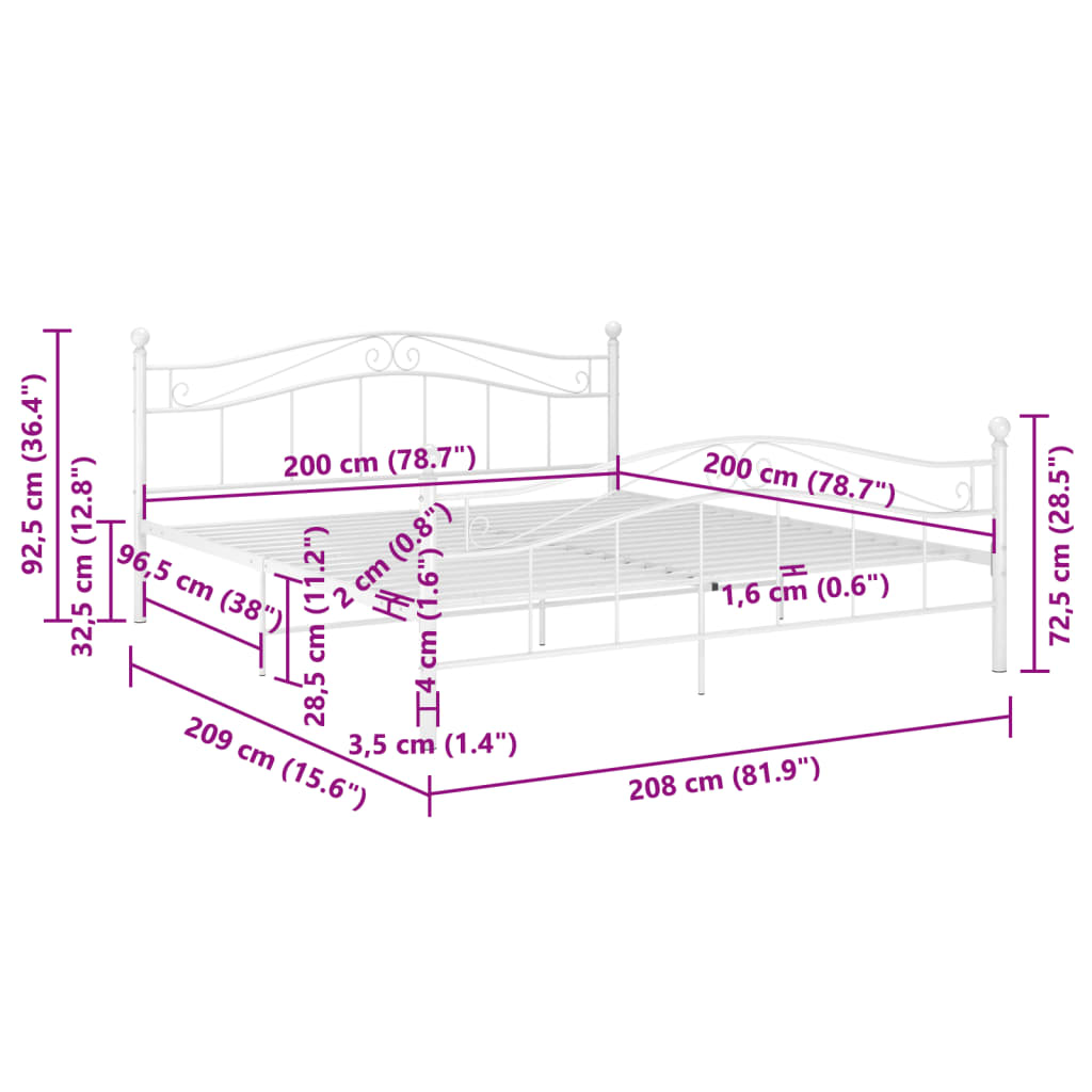 Okvir za krevet bijeli metalni 200 x 200 cm