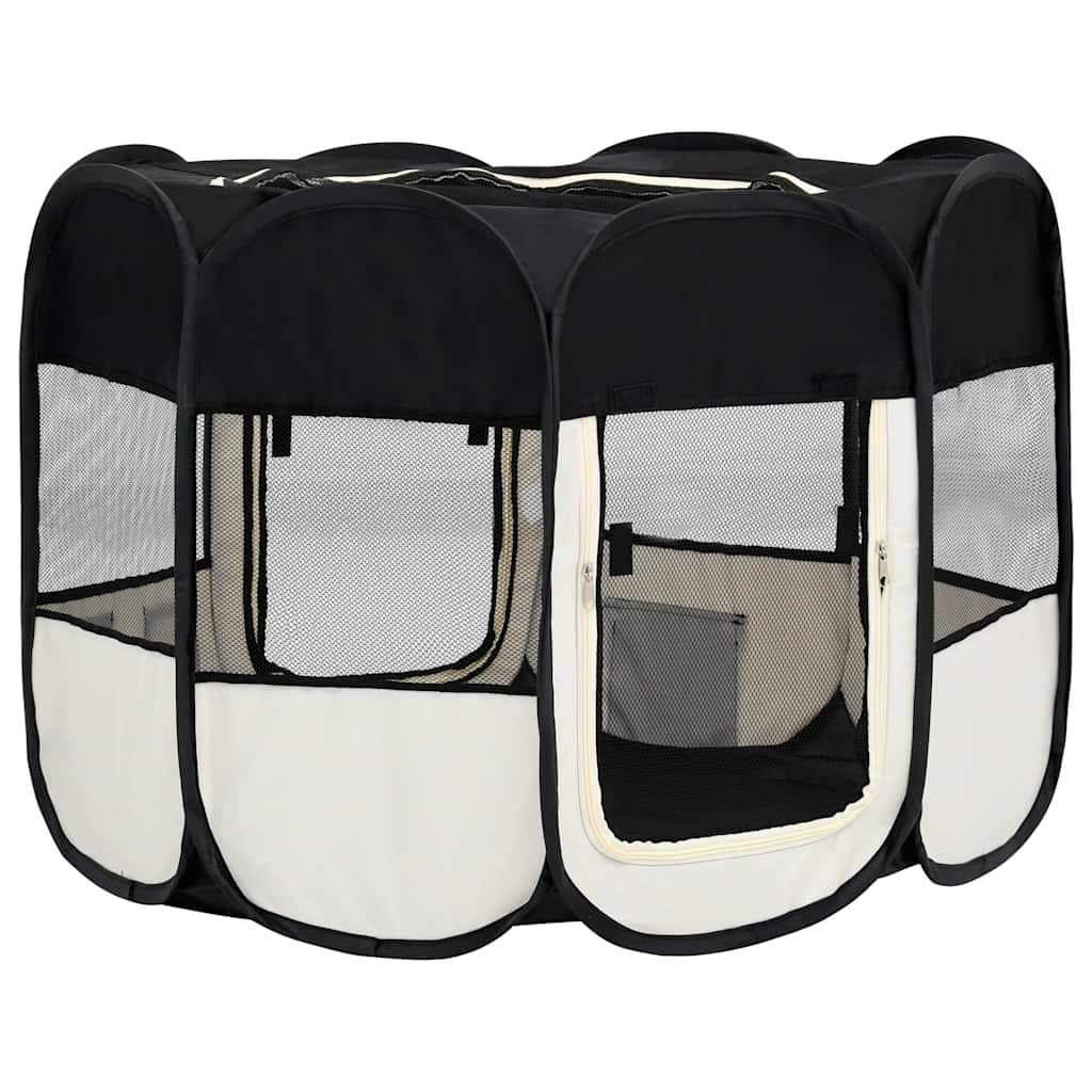 Sklopiva ogradica za pse s torbom za nošenje crna 90x90x58 cm