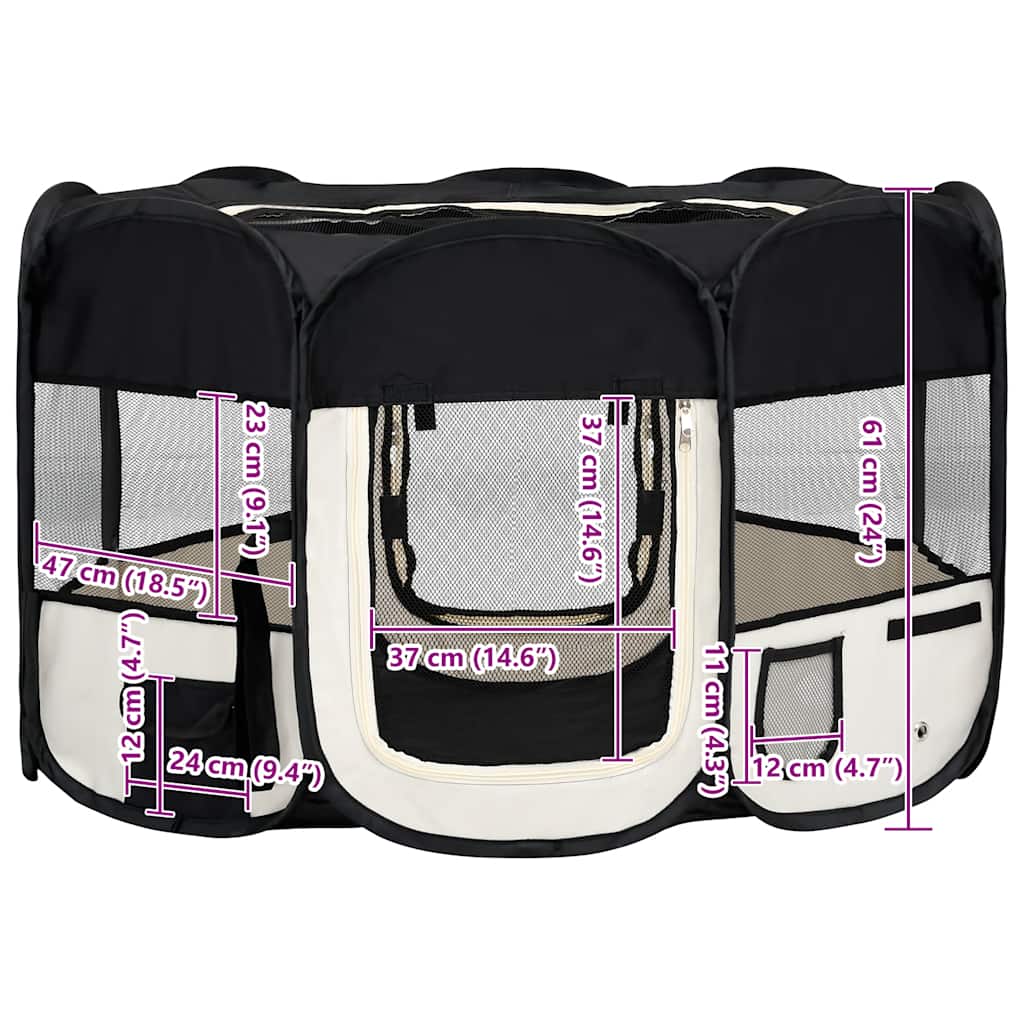 Sklopiva ogradica za pse s torbom za nošenje crna 125x125x61 cm