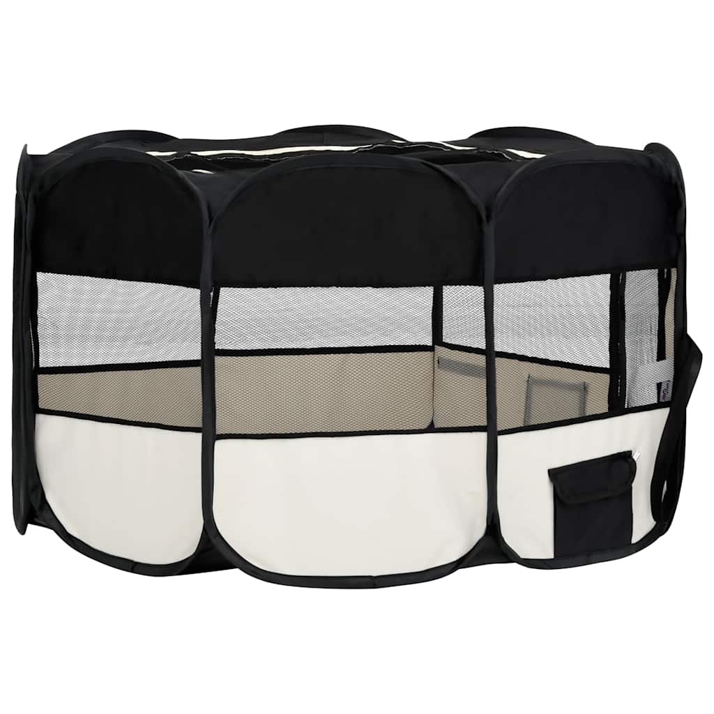 Sklopiva ogradica za pse s torbom za nošenje crna 145x145x61 cm