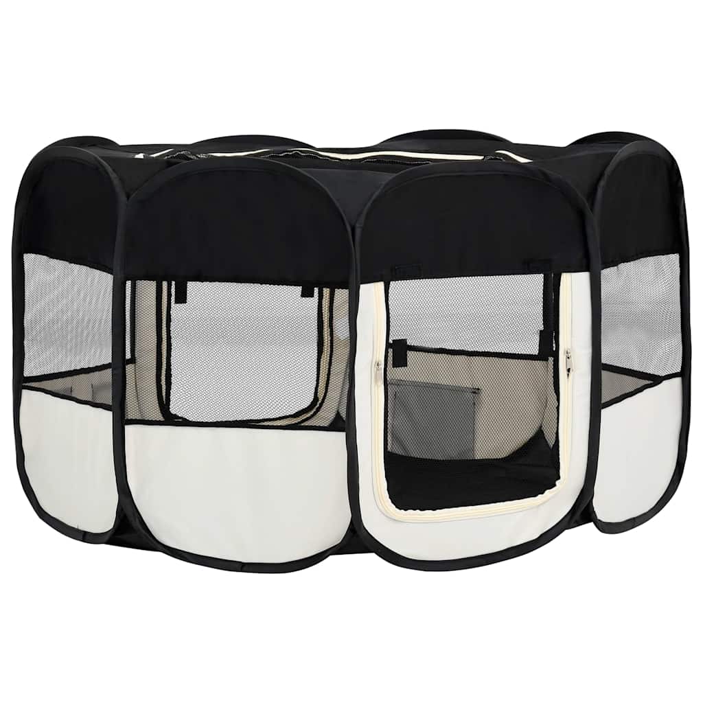 Sklopiva ogradica za pse s torbom za nošenje crna 145x145x61 cm