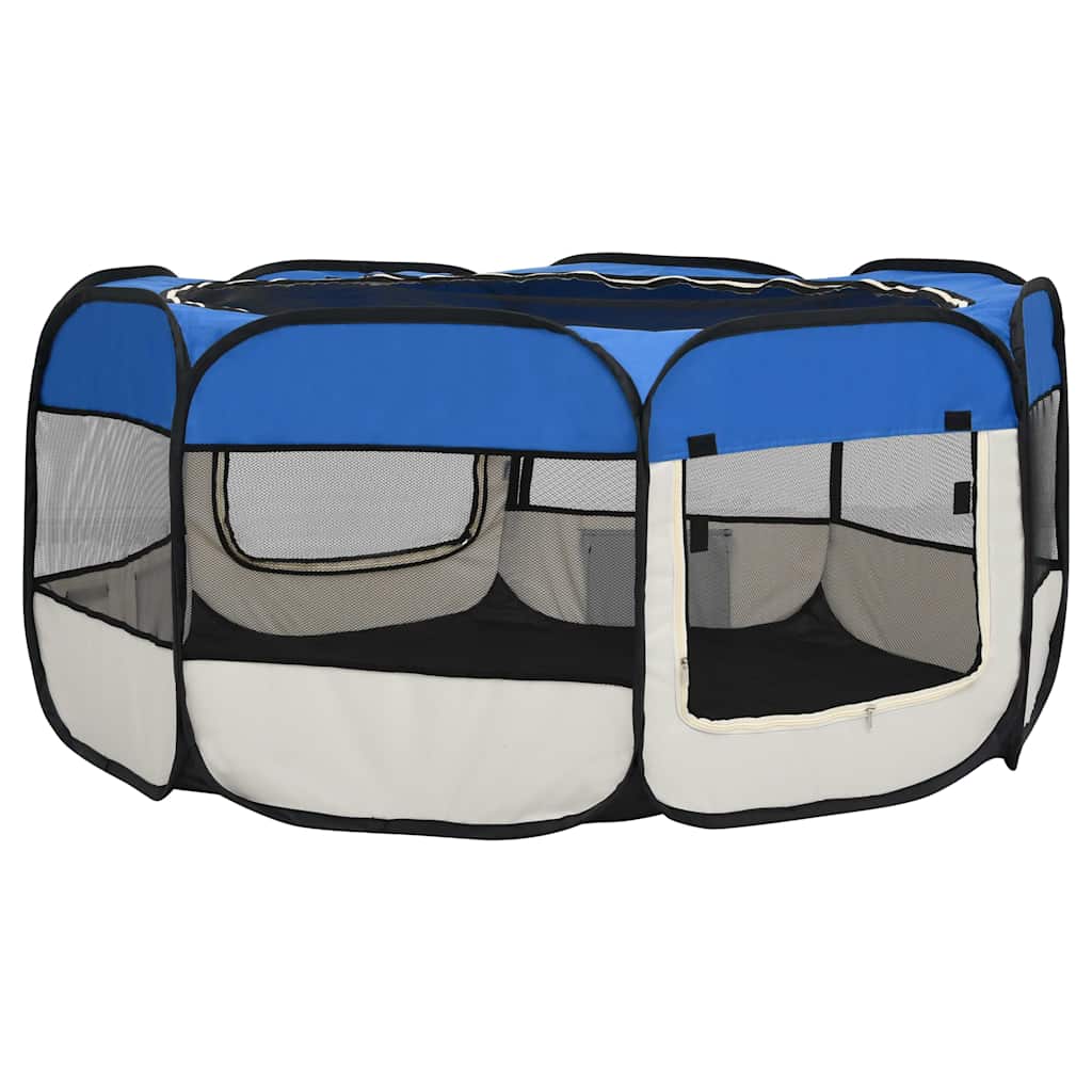 Sklopiva ogradica za pse s torbom plava 145 x 145 x 61 cm