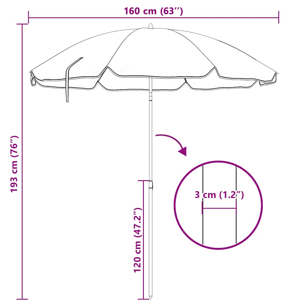 Vrtni suncobran s čeličnim stupom 180 cm boja pijeska