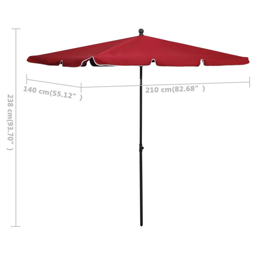 Vrtni suncobran sa šipkom 210 x 140 cm bordo