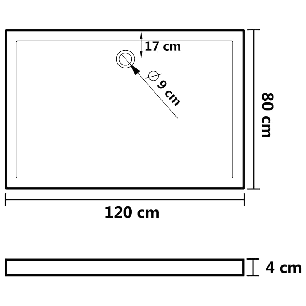 Pravokutna ABS tuš-kada bijela 80 x 120 cm
