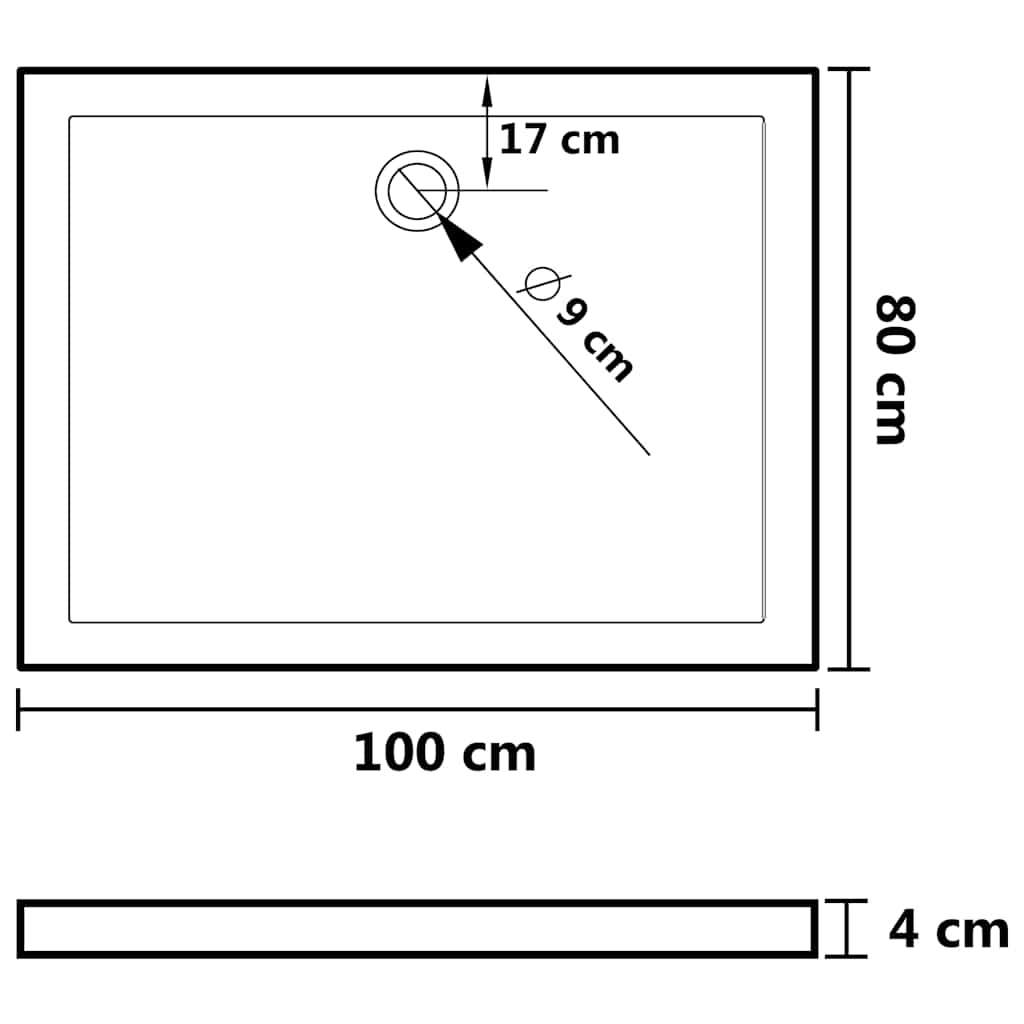 Pravokutna ABS tuš-kada crna 80 x 100 cm
