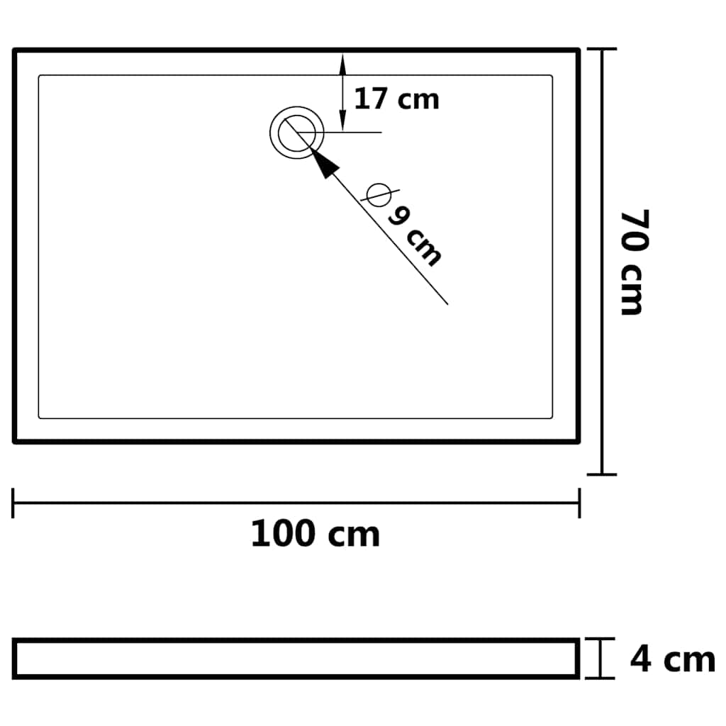 Pravokutna tuš-kada ABS crna 70 x 100 cm