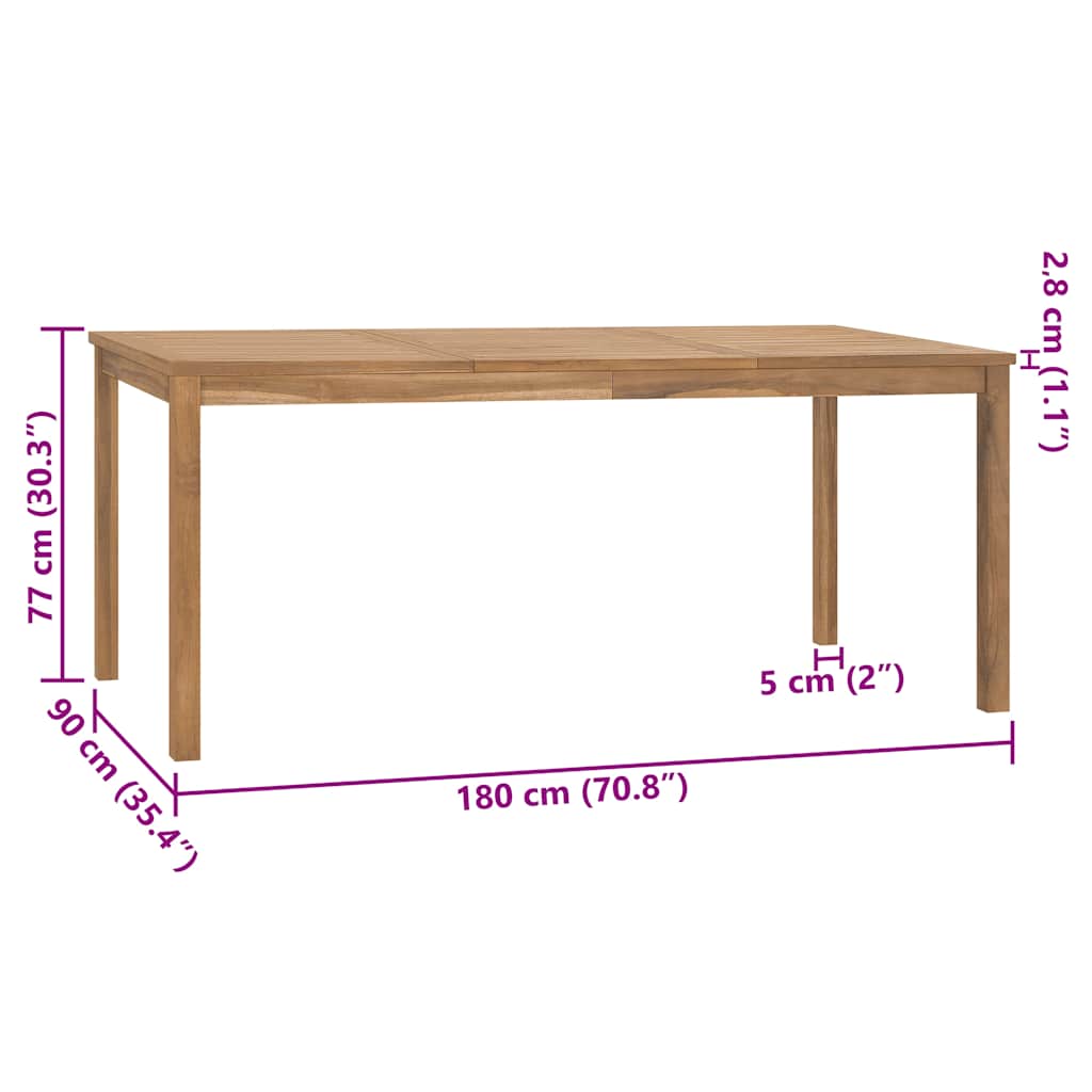 Vrtni blagovaonski stol 180 x 90 x 77 cm od masivne tikovine