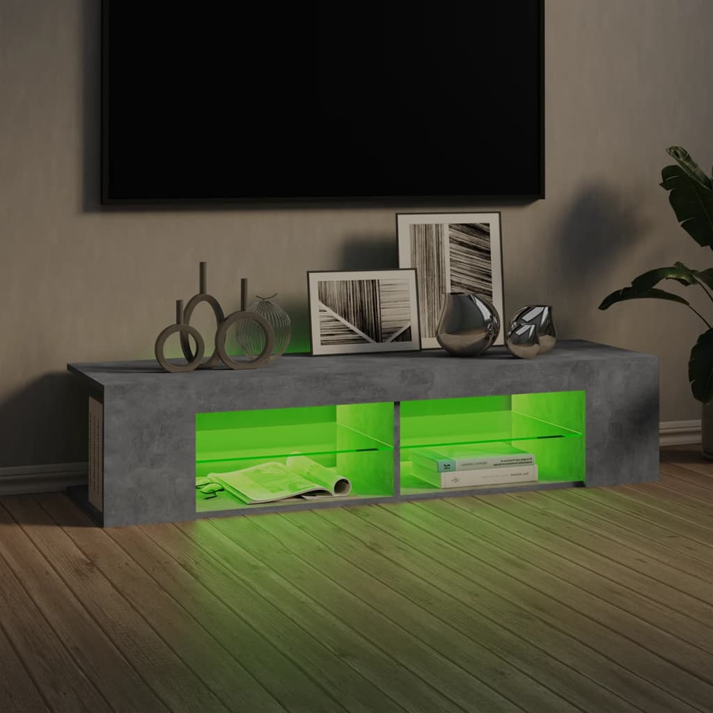 TV ormarić s LED svjetlima siva boja betona 135 x 39 x 30 cm