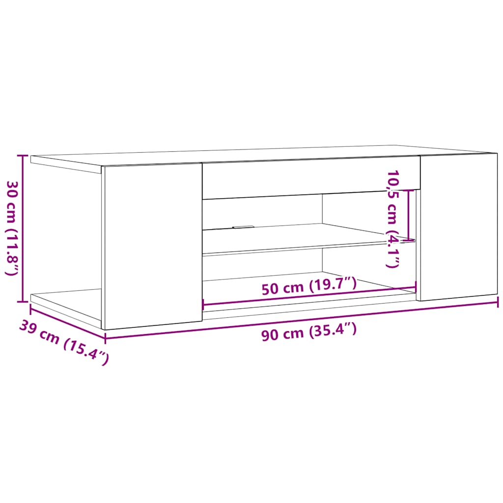 TV ormarić s LED svjetlima crni 90 x 39 x 30 cm
