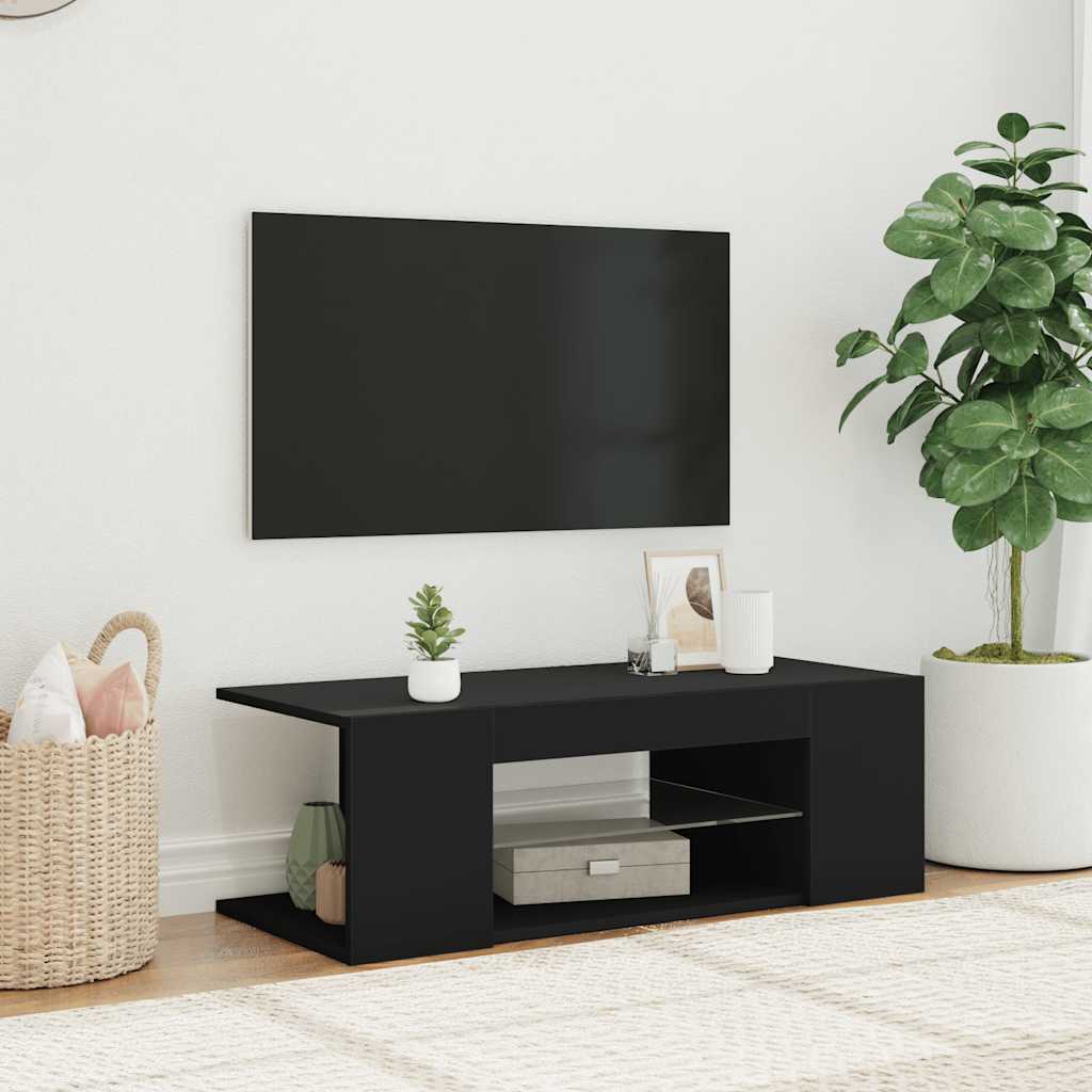 TV ormarić s LED svjetlima crni 90 x 39 x 30 cm