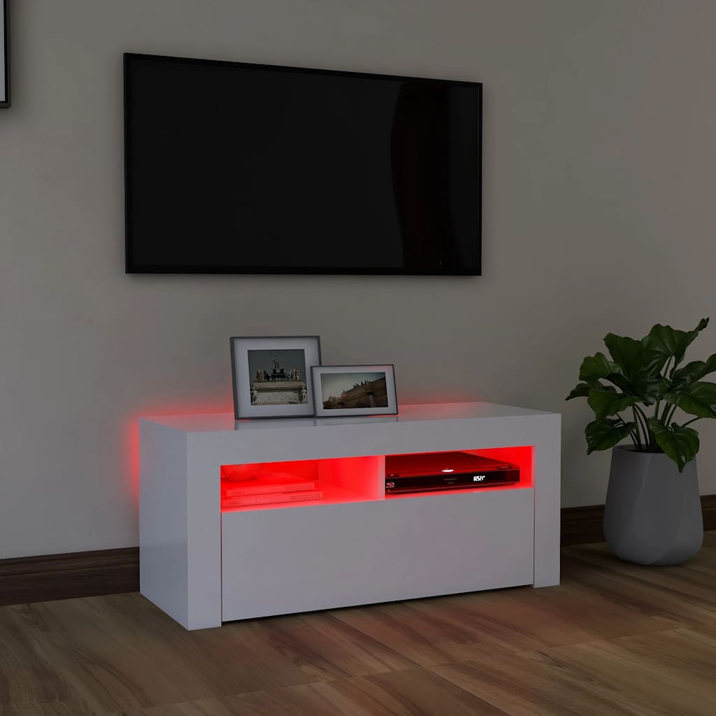 TV ormarić s LED svjetlima bijeli 90 x 35 x 40 cm