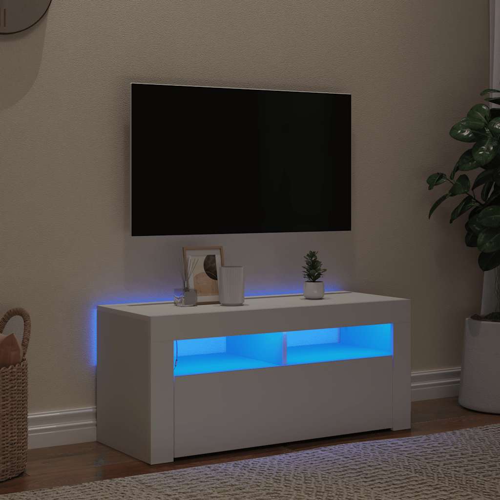 TV ormarić s LED svjetlima bijeli 90 x 35 x 40 cm