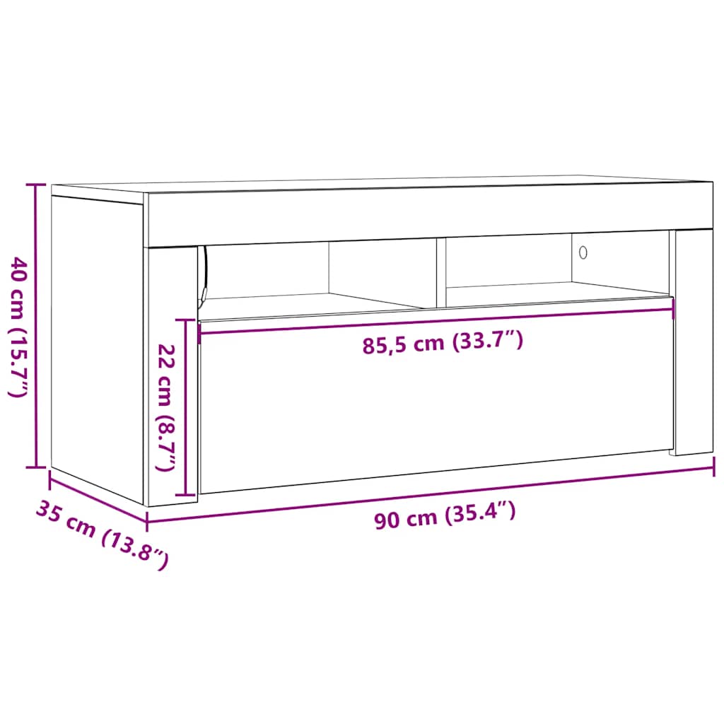 TV ormarić s LED svjetlima boja hrasta sonome 90 x 35 x 40 cm