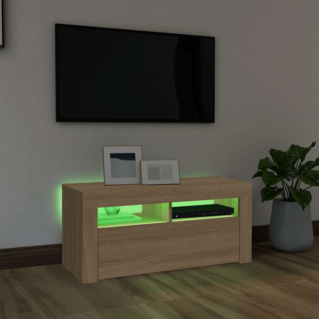 TV ormarić s LED svjetlima boja hrasta sonome 90 x 35 x 40 cm