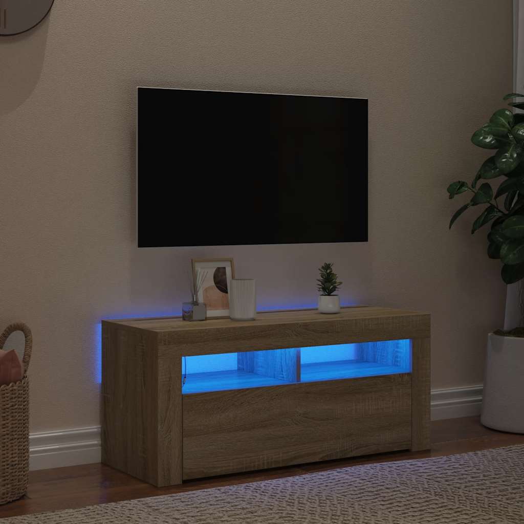 TV ormarić s LED svjetlima boja hrasta sonome 90 x 35 x 40 cm