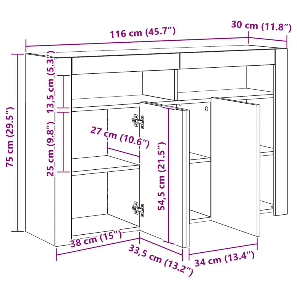 Komoda s LED svjetlima boja hrasta sonome 115,5 x 30 x 75 cm
