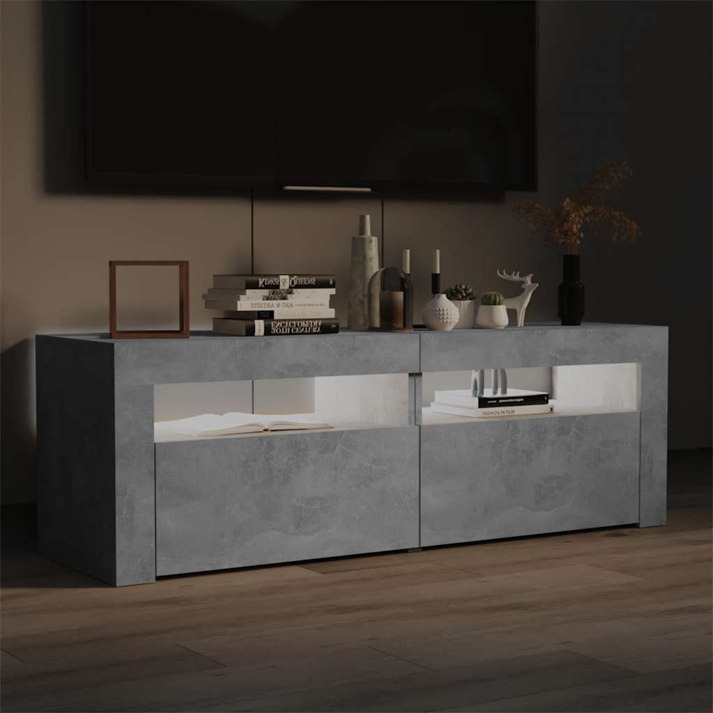 TV ormarić s LED svjetlima siva boja betona 120 x 35 x 40 cm