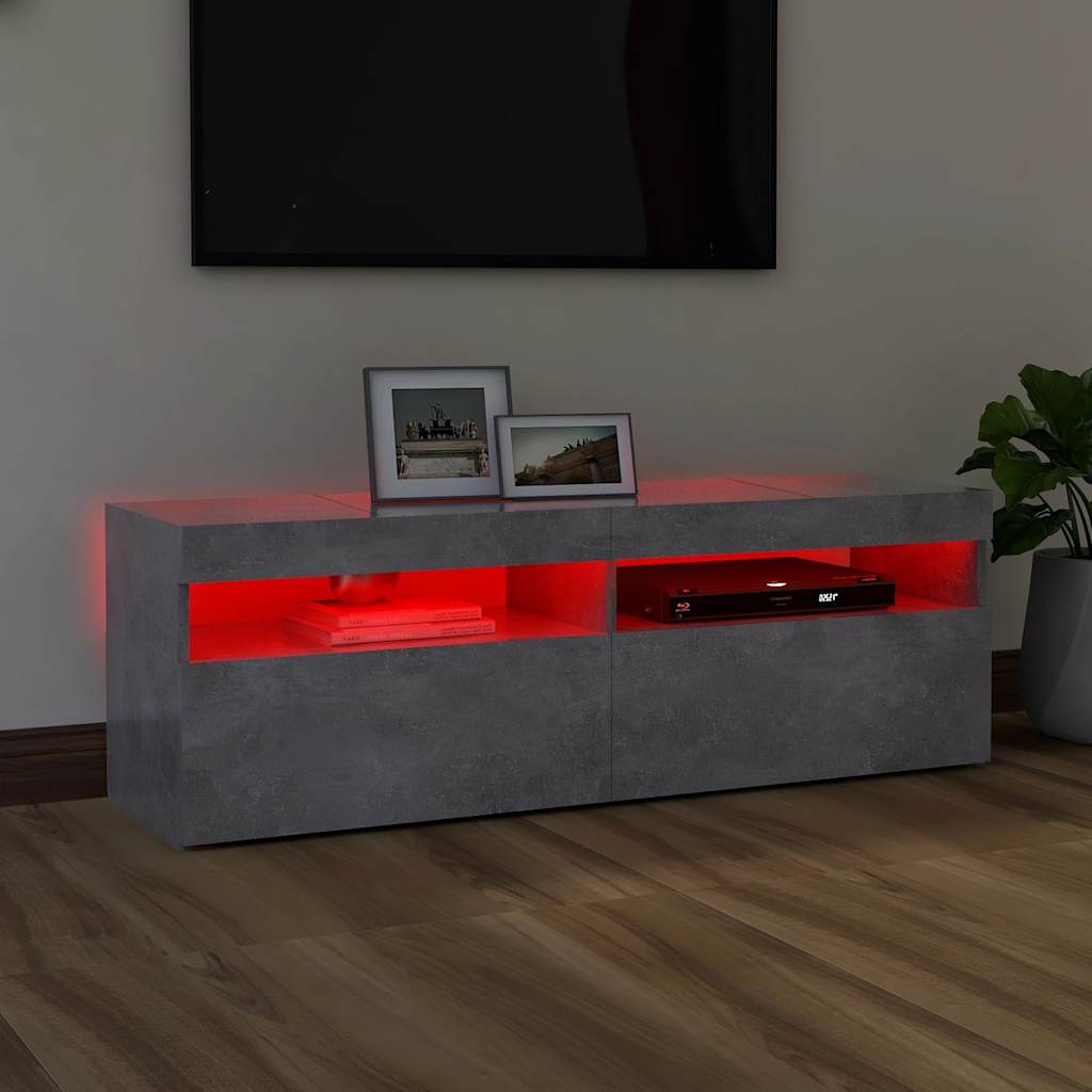 TV ormarić s LED svjetlima siva boja betona 120x35x40 cm