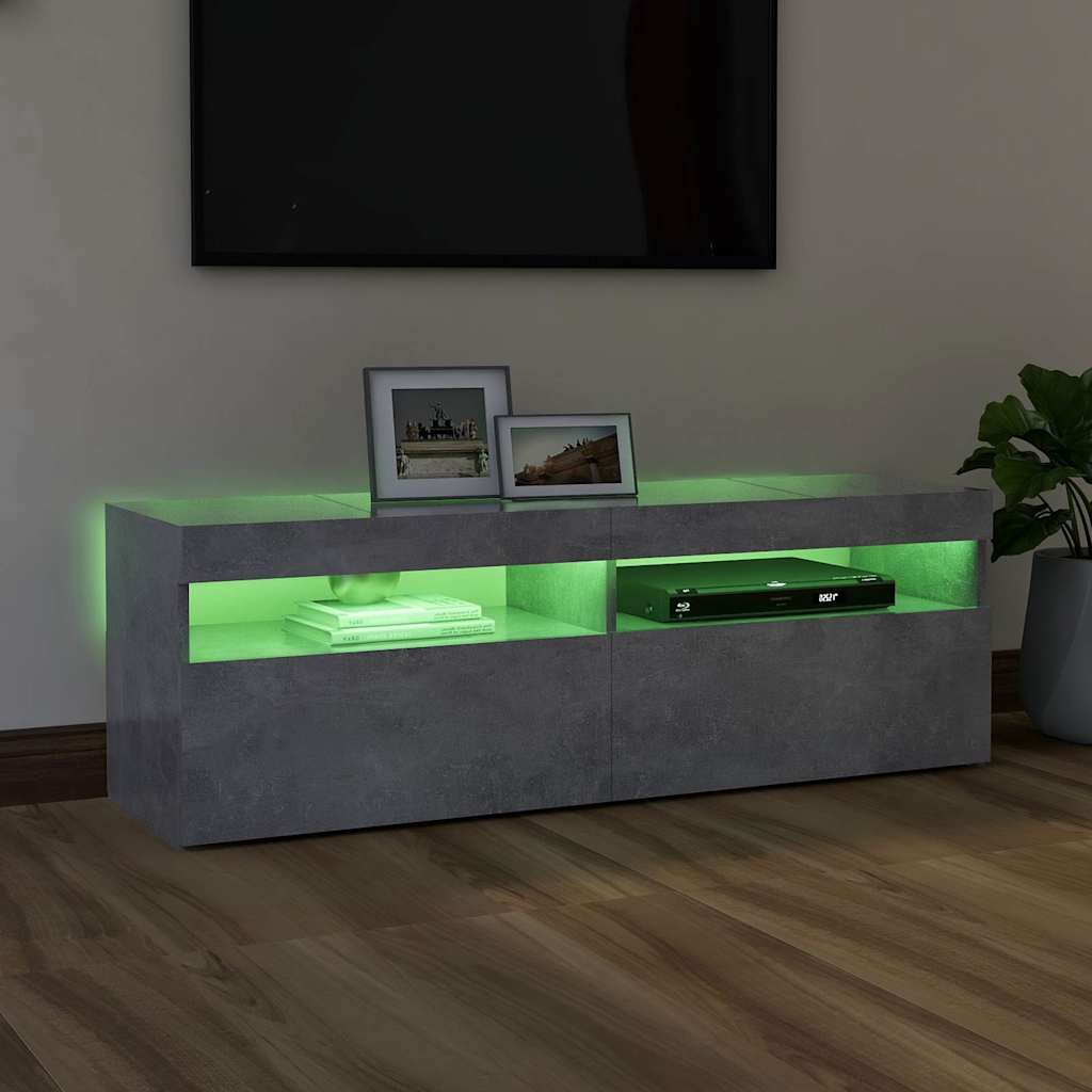 TV ormarić s LED svjetlima siva boja betona 120x35x40 cm