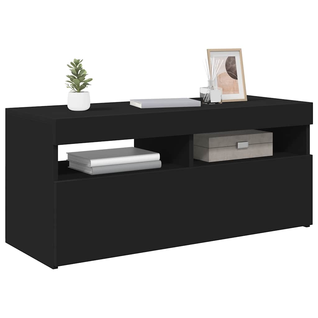 TV ormarić s LED svjetlima crni 90x35x40 cm
