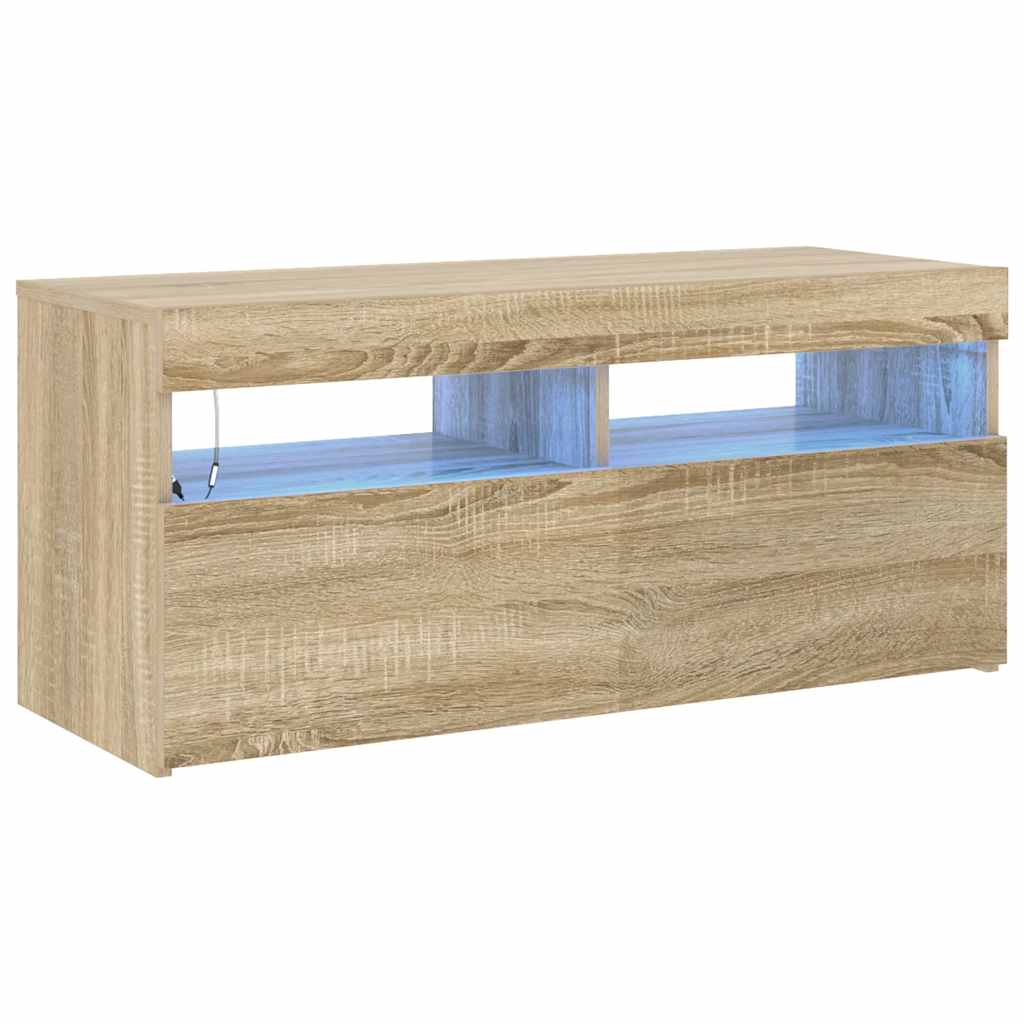 TV ormarić s LED svjetlima boja hrasta sonome 90x35x40 cm