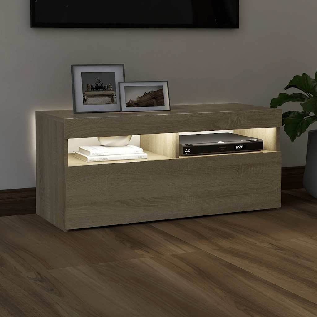 TV ormarić s LED svjetlima boja hrasta sonome 90x35x40 cm