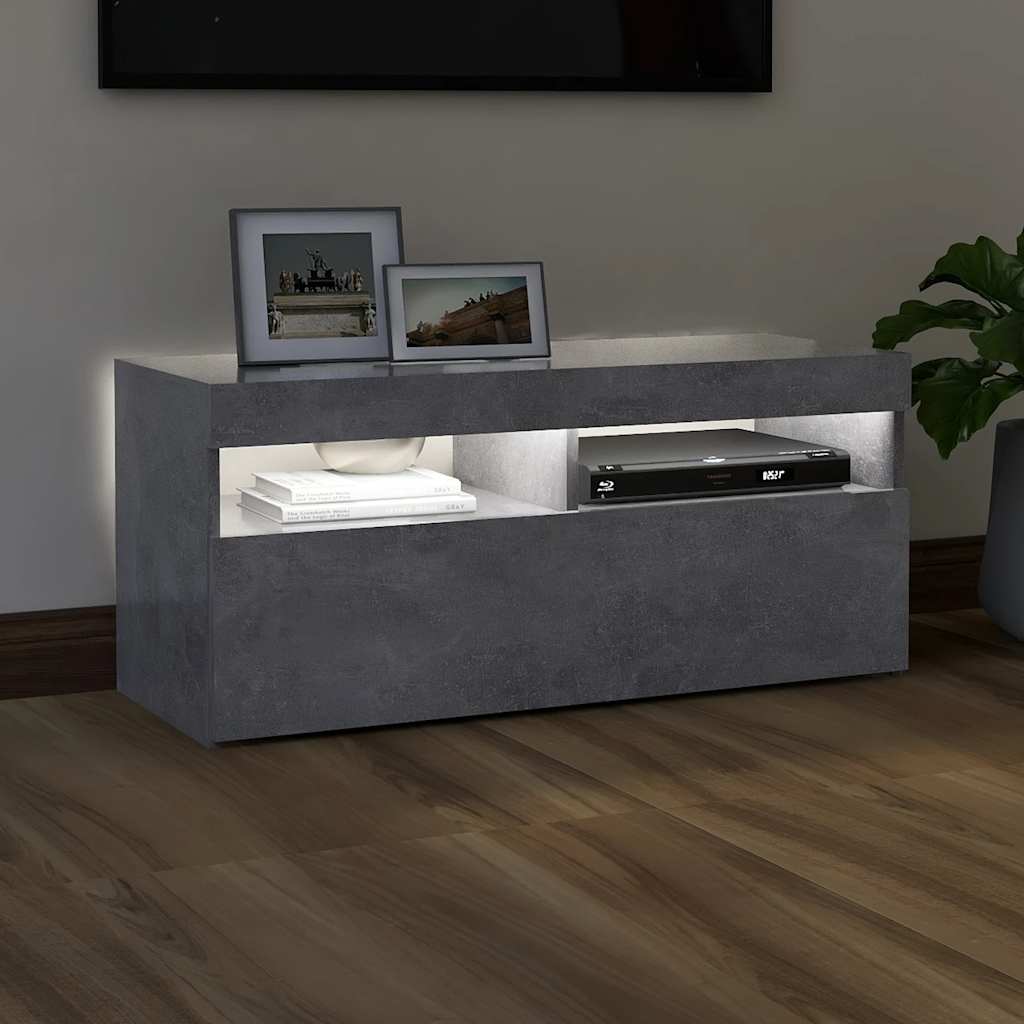 TV ormarić s LED svjetlima siva boja betona 90x35x40 cm