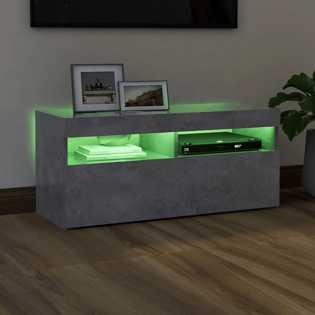 TV ormarić s LED svjetlima siva boja betona 90x35x40 cm
