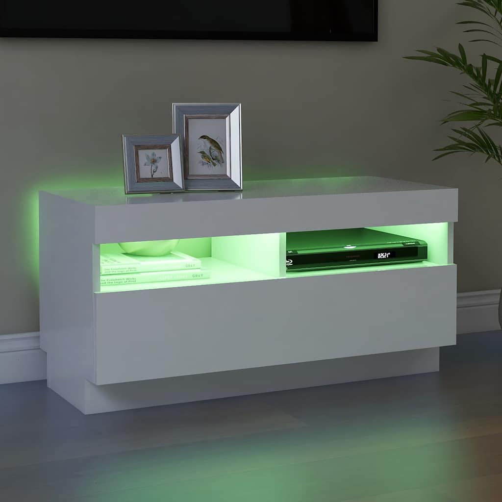 TV ormarić s LED svjetlima bijeli 80 x 35 x 40 cm