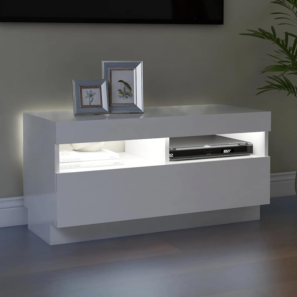 TV ormarić s LED svjetlima visoki sjaj bijeli 80 x 35 x 40 cm