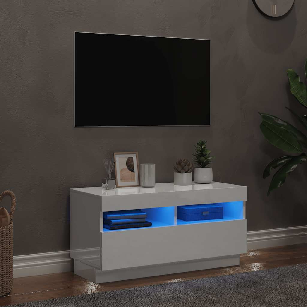TV ormarić s LED svjetlima visoki sjaj bijeli 80 x 35 x 40 cm