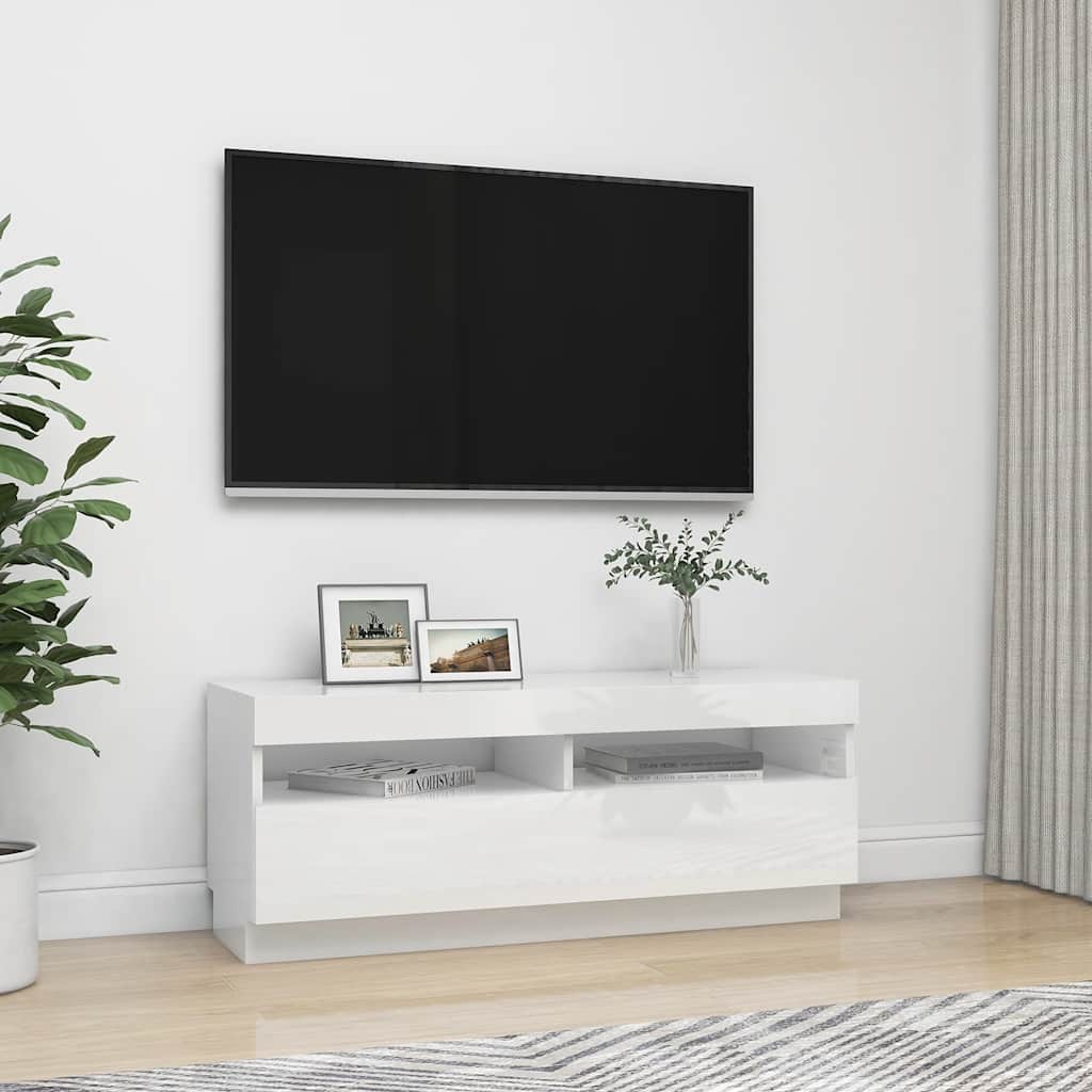 TV ormarić s LED svjetlima visoki sjaj bijeli 100 x 35 x 40 cm