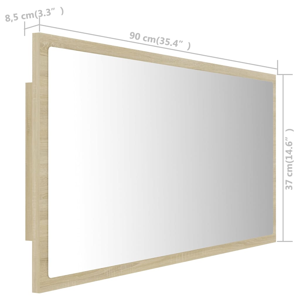 LED kupaonsko ogledalo boja hrasta sonome 90x8,5x37 cm akrilno