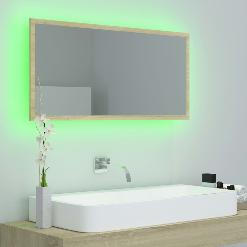 LED kupaonsko ogledalo boja hrasta sonome 90x8,5x37 cm akrilno