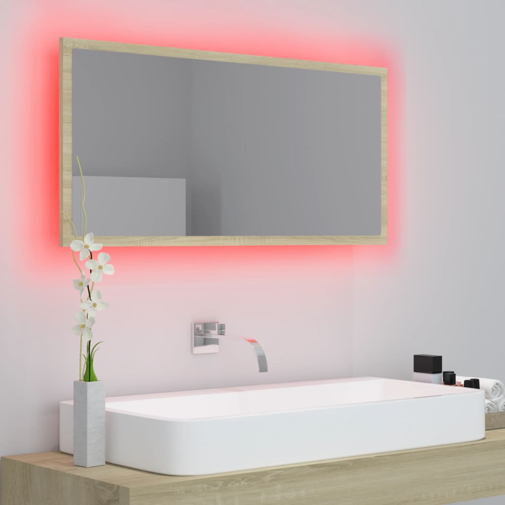LED kupaonsko ogledalo boja hrasta sonome 90x8,5x37 cm akrilno