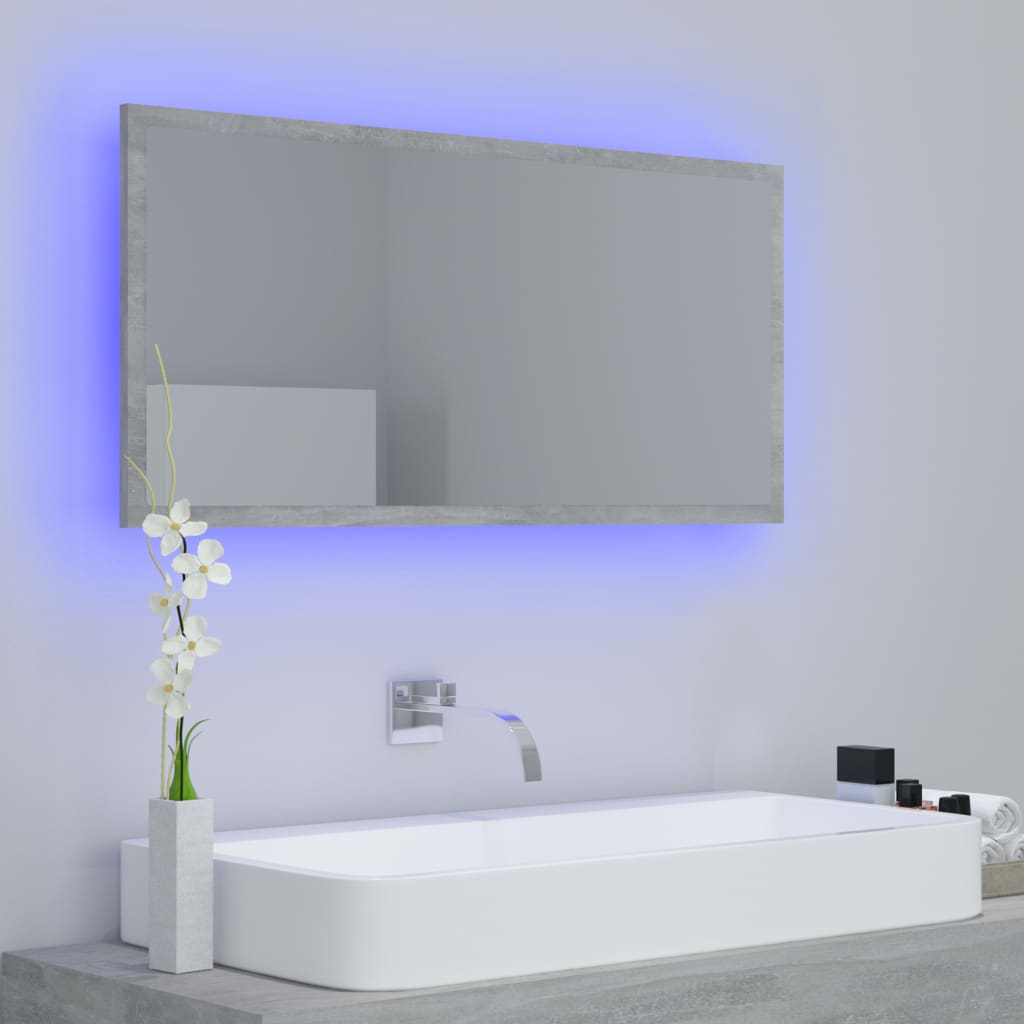 LED kupaonsko ogledalo siva boja betona 90x8,5x37 cm akrilno