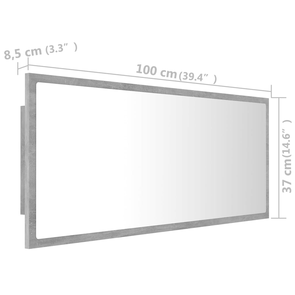 LED kupaonsko ogledalo siva boja betona 100x8,5x37 cm akrilno