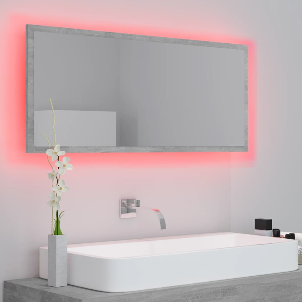 LED kupaonsko ogledalo siva boja betona 100x8,5x37 cm akrilno