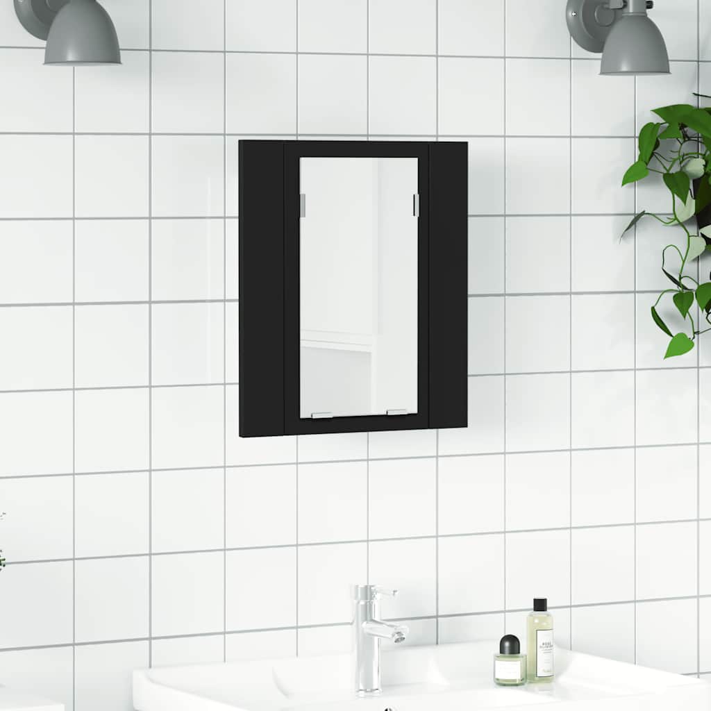 LED kupaonski ormarić s ogledalom crni 40x12x45 cm akrilni