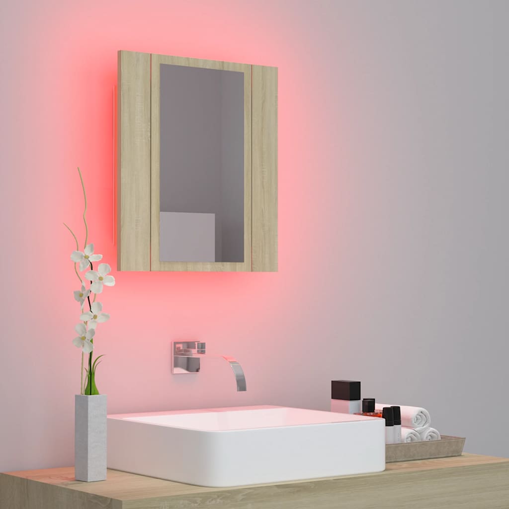 LED kupaonski ormarić s ogledalom boja hrasta 40x12x45 akrilni