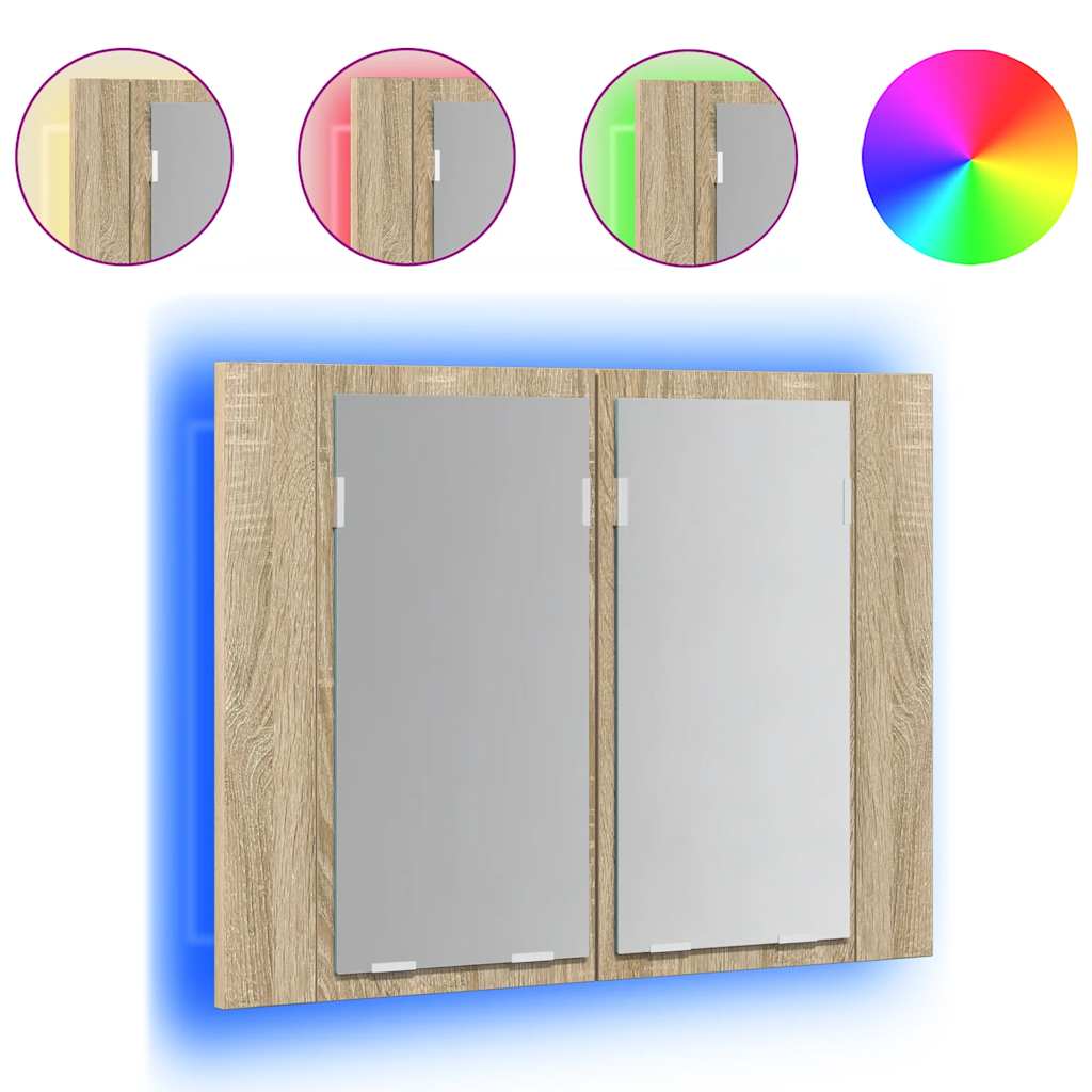 LED kupaonski ormarić s ogledalom boja hrasta 60x12x45 akrilni