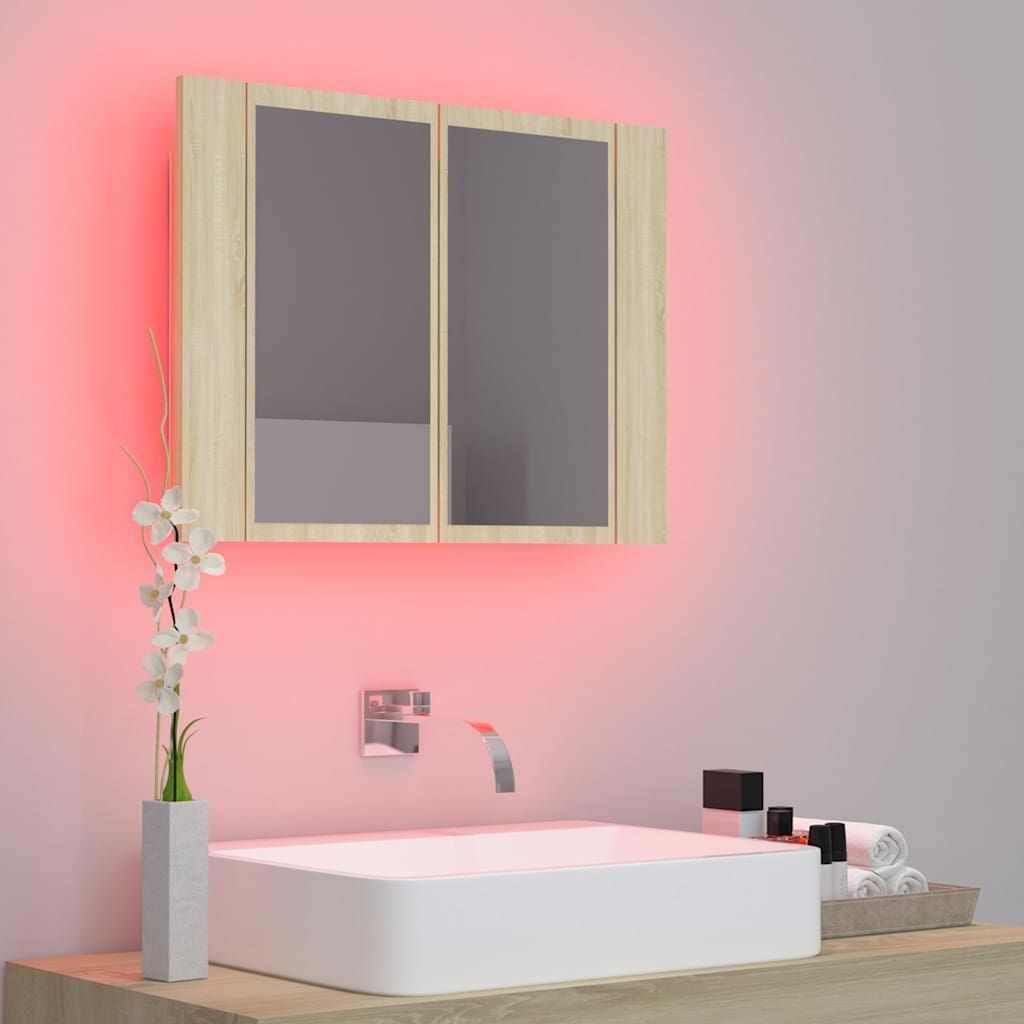 LED kupaonski ormarić s ogledalom boja hrasta 60x12x45 akrilni