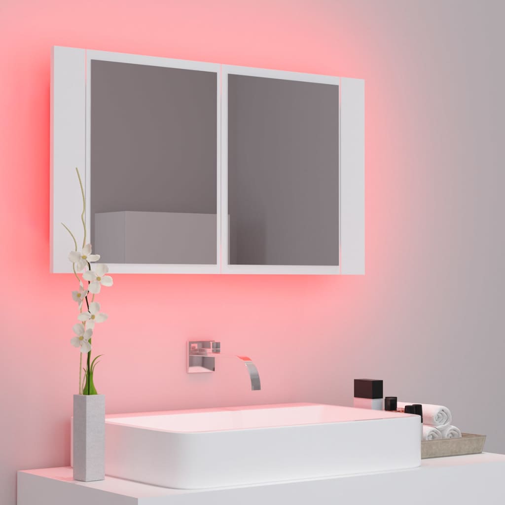 LED kupaonski ormarić s ogledalom bijeli 80x12x45 cm akrilni