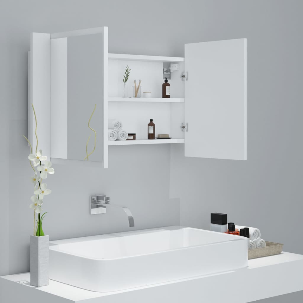 LED kupaonski ormarić s ogledalom bijeli 80x12x45 cm akrilni