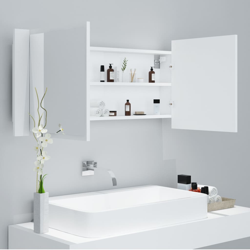LED kupaonski ormarić s ogledalom bijeli 100x12x45 cm akrilni