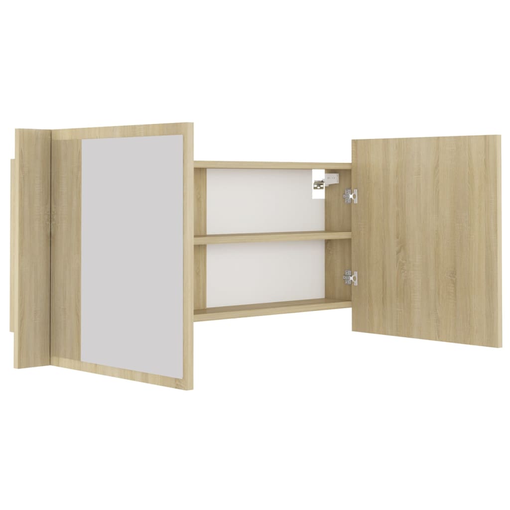 LED kupaonski ormarić s ogledalom boja hrasta 100x12x45 akrilni