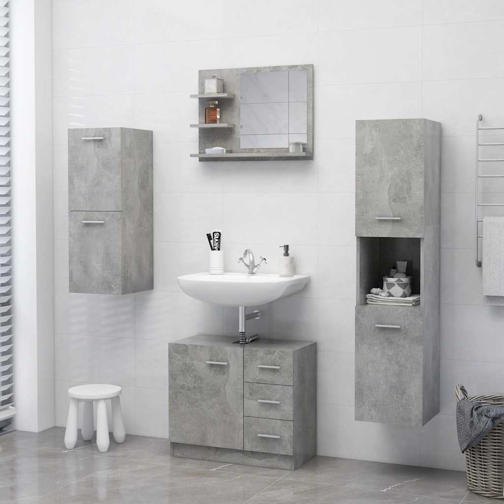 Kupaonsko ogledalo boja betona 60x10,5x45 cm konstruirano drvo