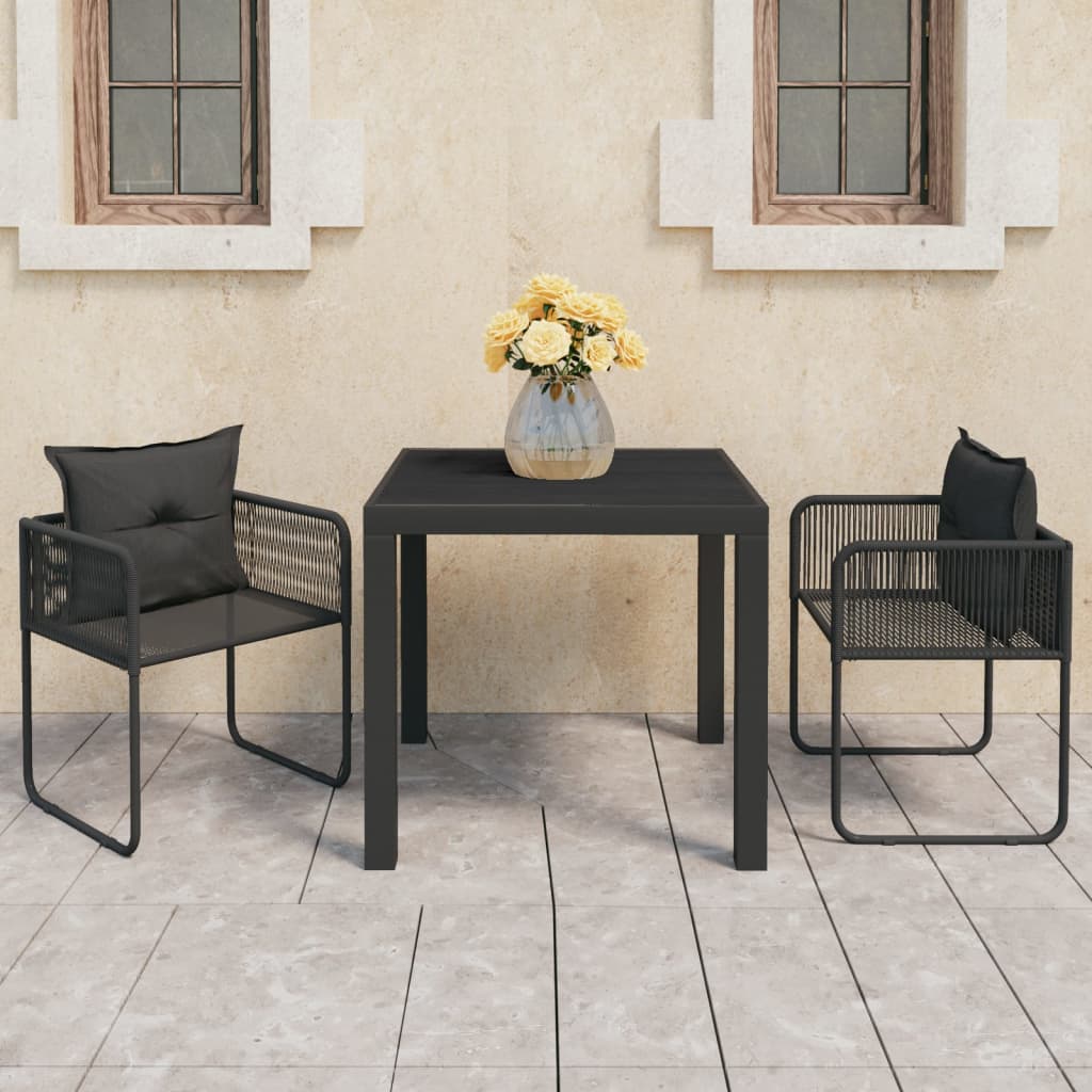3-dijelni vrtni blagovaonski set od PVC ratana crni