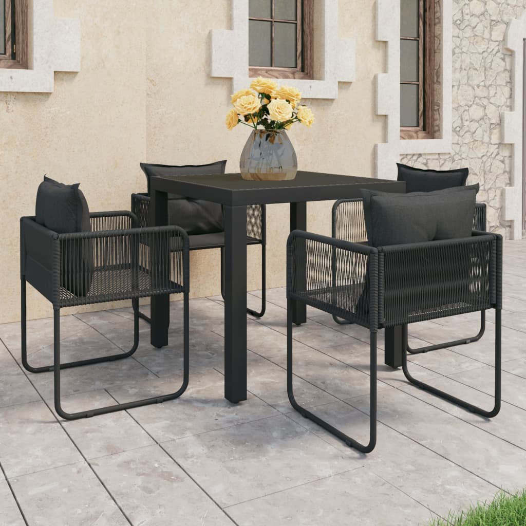 5-dijelni vrtni blagovaonski set od PVC ratana crni